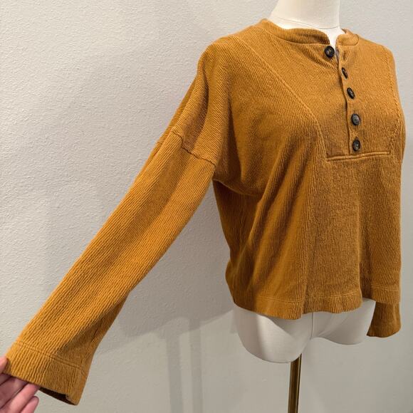 Madewell Texture Thread Seamed Henley Gold Burnt Orange Small Long Sleeve Fall - Picture 5 of 10
